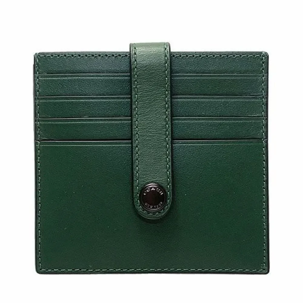 Coach Heritage Card Case Dark Clover Green Leather Snap Wallet C3162 Unisex